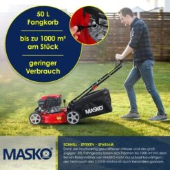MASKO® Benzin Rasenmäher 5in1 Radantrieb EasyClean Reinigungsfunktion Mulchfunktion Seitenauswurf Hohe Schnittbreite 8-fache Schnitthöhenverstellung | 4 Takt Motor | Inkl. Fangkorb -OUTSUNNY Shop 8600364700 23488 prod 006