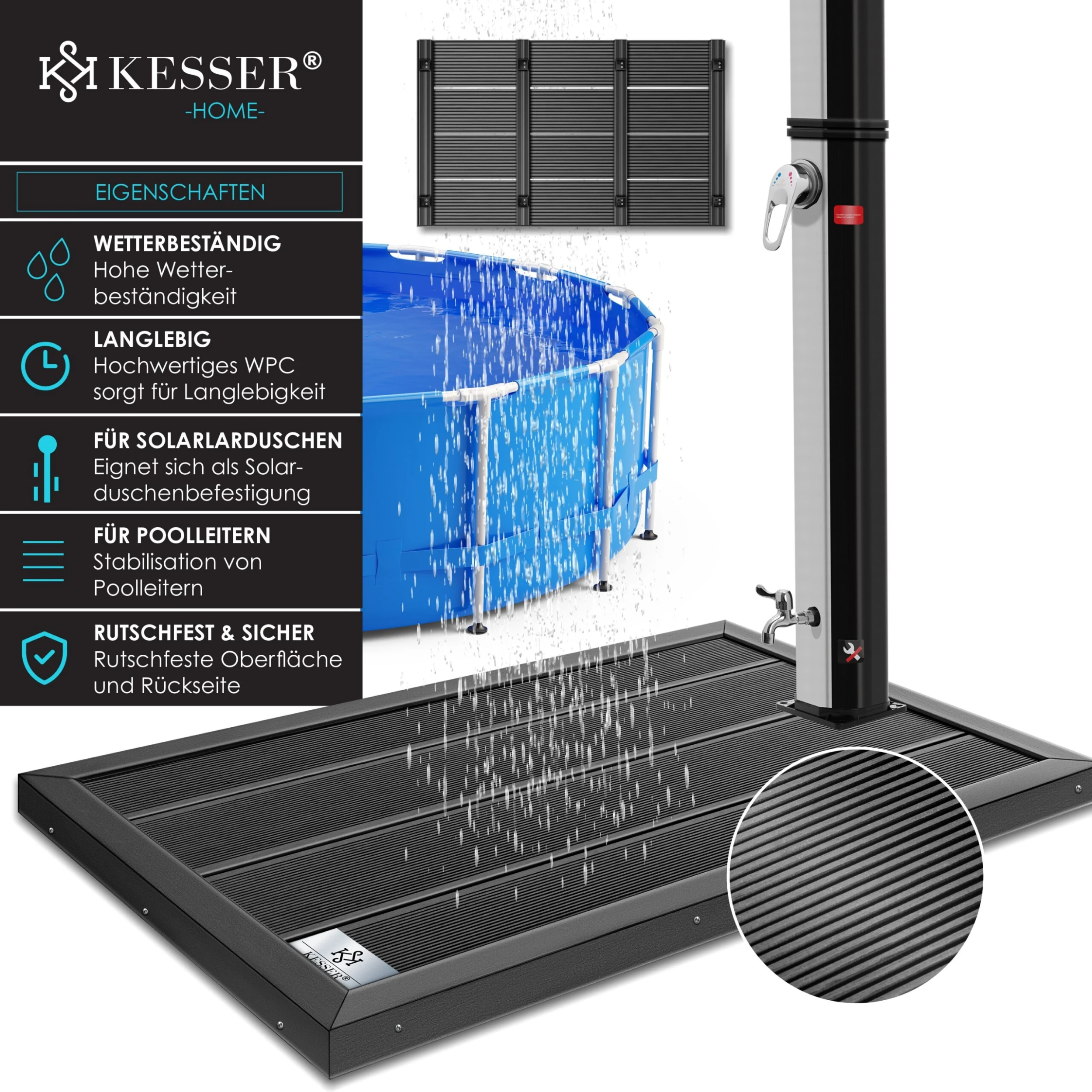 KESSER® Premium Bodenelement Für Solardusche Gartendusche Anti Rutsch - 101 X 63 X 5,5 Cm | Bodenplatte Für Pooldusche Outdoor Pool Dusche Leitern & Solarduschen | Inkl. Montagematerial 4 KESSER® Premium Bodenelement Für Solardusche Gartendusche Anti Rutsch - 101 X 63 X 5,5 Cm | Bodenplatte Für Pooldusche Outdoor Pool Dusche Leitern & Solarduschen | Inkl. Montagematerial – Bild 2
