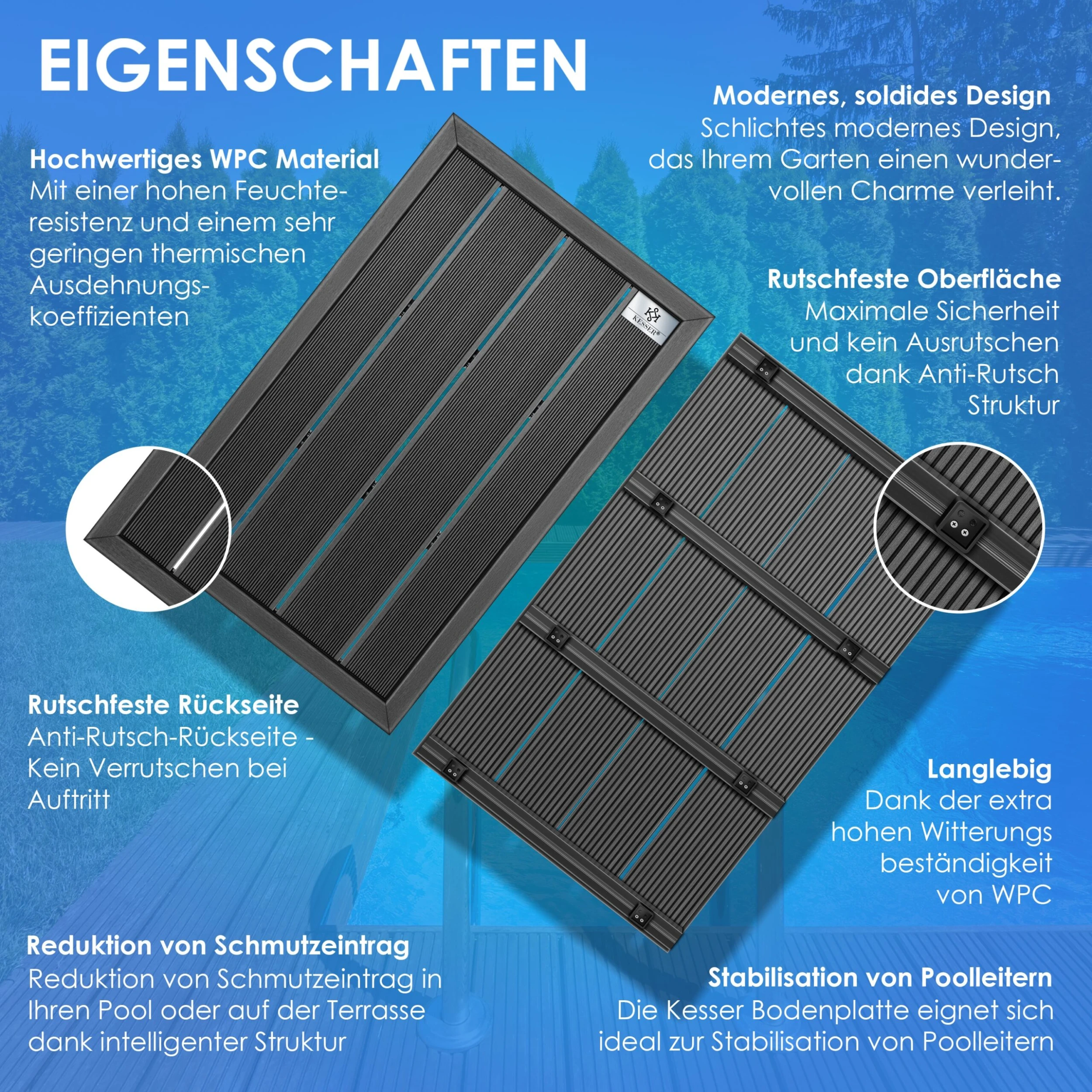 KESSER® Premium Bodenelement Für Solardusche Gartendusche Anti Rutsch - 101 X 63 X 5,5 Cm | Bodenplatte Für Pooldusche Outdoor Pool Dusche Leitern & Solarduschen | Inkl. Montagematerial 6 KESSER® Premium Bodenelement Für Solardusche Gartendusche Anti Rutsch - 101 X 63 X 5,5 Cm | Bodenplatte Für Pooldusche Outdoor Pool Dusche Leitern & Solarduschen | Inkl. Montagematerial – Bild 4