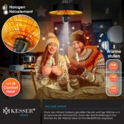 KESSER® Deckenheizstrahler Heizpilz Infrarot-Heizstrahler 2500W Terrassenstrahler Mit Fernbedienung Quarzstrahler | LED Licht | Decke | Infrarotstrahler | Mit Kette + Karabinerhaken Carbon-Heizelement -OUTSUNNY Shop 8600364700 24074 prod 003