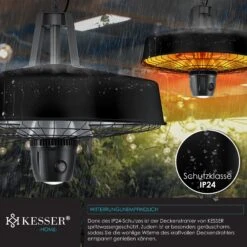 KESSER® Deckenheizstrahler Heizpilz Infrarot-Heizstrahler 2500W Terrassenstrahler Mit Fernbedienung Quarzstrahler | LED Licht | Decke | Infrarotstrahler | Mit Kette + Karabinerhaken Carbon-Heizelement -OUTSUNNY Shop 8600364700 24074 prod 005