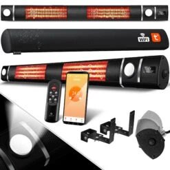 OUTSUNNY Shop 16 KESSER® Infrarot Heizstrahler 3000W IR-Gastro-Bar Inkl. LED Licht Terrassenstrahler Mit WiFi & Fernbedienung Inkl. Schutzhülle Infrarotstrahler Quarzstrahler Terrassenheizer Wand-Heizstrahler