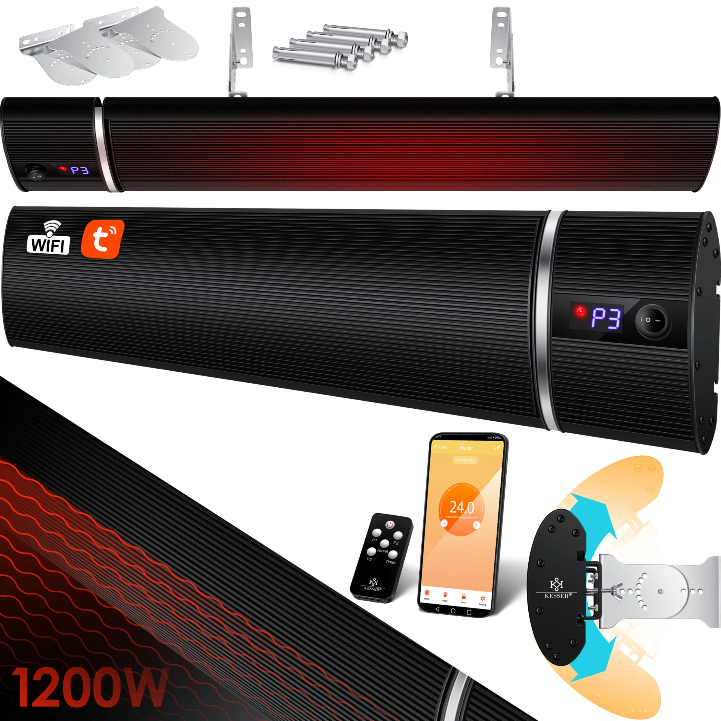 KESSER® Dunkelheizstrahler Heizstrahler Mit Fernbedienung & WiFi APP Terrassenheizer Infrarot-Heizstrahler Wand-Heizstrahler Schwarzstrahler Quarzstrahler Terrassenstrahler Balkonheizer Timer 3 KESSER® Dunkelheizstrahler Heizstrahler Mit Fernbedienung & WiFi APP Terrassenheizer Infrarot-Heizstrahler Wand-Heizstrahler Schwarzstrahler Quarzstrahler Terrassenstrahler Balkonheizer Timer