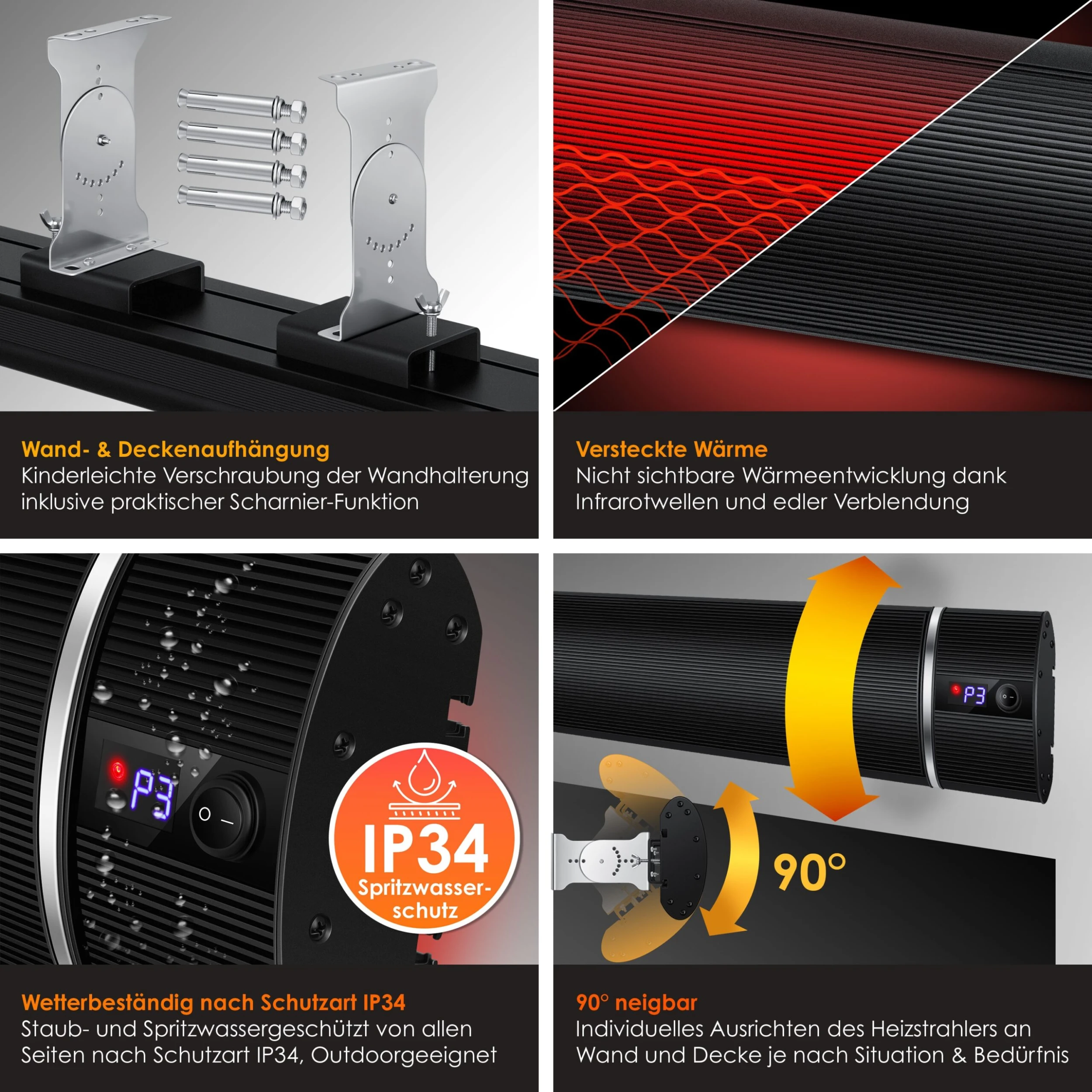 KESSER® Dunkelheizstrahler Heizstrahler Mit Fernbedienung & WiFi APP Terrassenheizer Infrarot-Heizstrahler Wand-Heizstrahler Schwarzstrahler Quarzstrahler Terrassenstrahler Balkonheizer Timer 4 KESSER® Dunkelheizstrahler Heizstrahler Mit Fernbedienung & WiFi APP Terrassenheizer Infrarot-Heizstrahler Wand-Heizstrahler Schwarzstrahler Quarzstrahler Terrassenstrahler Balkonheizer Timer – Bild 2