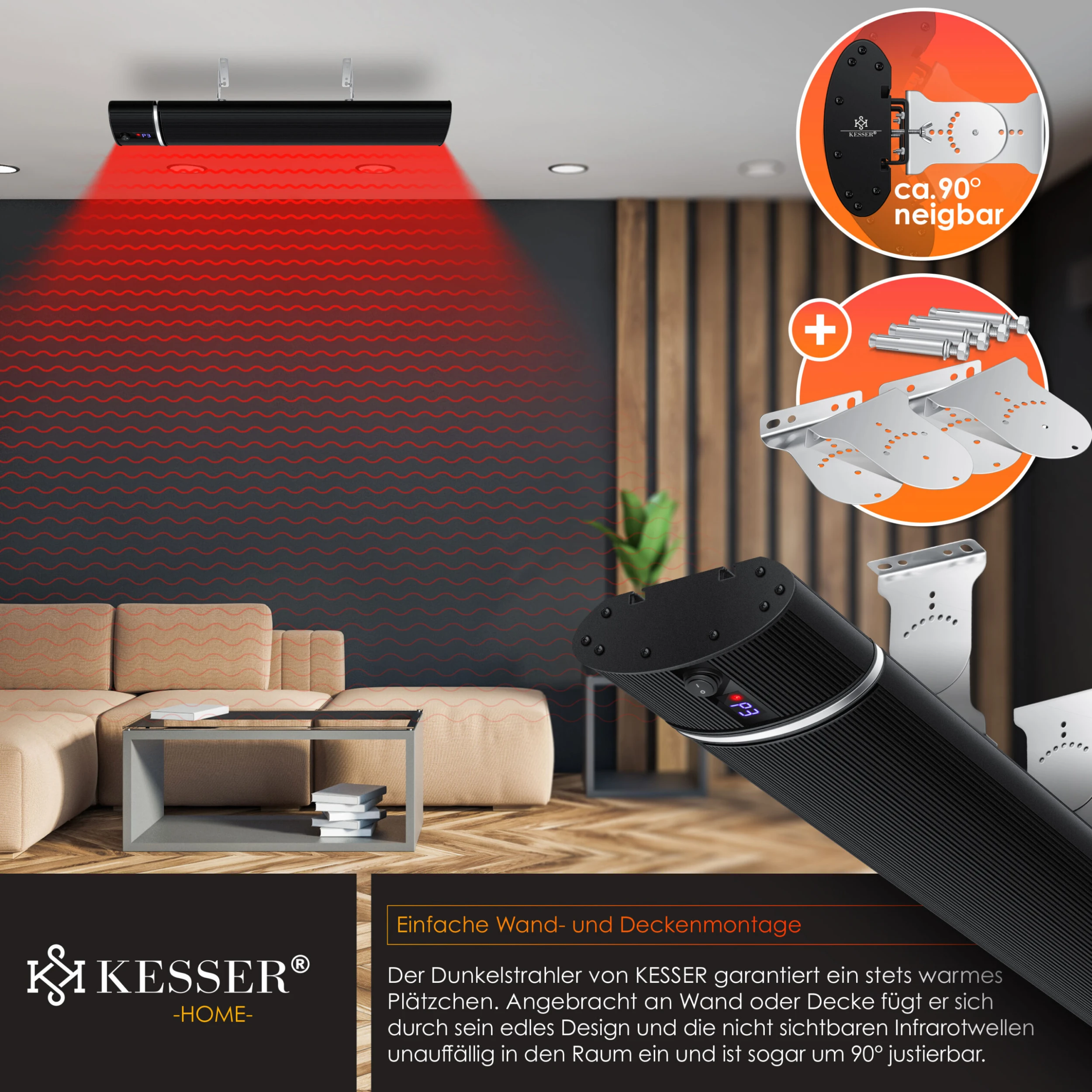 KESSER® Dunkelheizstrahler Heizstrahler Mit Fernbedienung & WiFi APP Terrassenheizer Infrarot-Heizstrahler Wand-Heizstrahler Schwarzstrahler Quarzstrahler Terrassenstrahler Balkonheizer Timer 6 KESSER® Dunkelheizstrahler Heizstrahler Mit Fernbedienung & WiFi APP Terrassenheizer Infrarot-Heizstrahler Wand-Heizstrahler Schwarzstrahler Quarzstrahler Terrassenstrahler Balkonheizer Timer – Bild 4